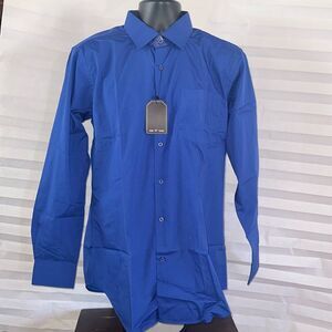 Verno Men's Electric Blue Long Sleeve Dress Shirt Classic Fit Size 16-16.5 34/35